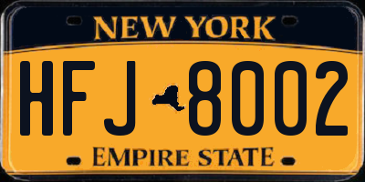 NY license plate HFJ8002
