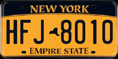 NY license plate HFJ8010