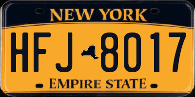NY license plate HFJ8017