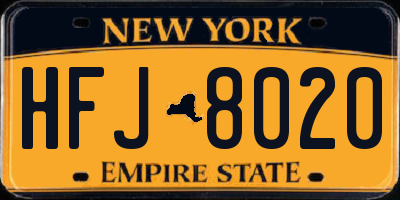 NY license plate HFJ8020