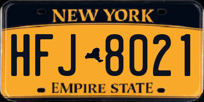 NY license plate HFJ8021