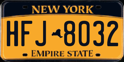 NY license plate HFJ8032