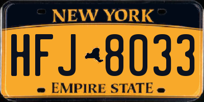 NY license plate HFJ8033