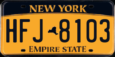 NY license plate HFJ8103