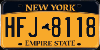 NY license plate HFJ8118