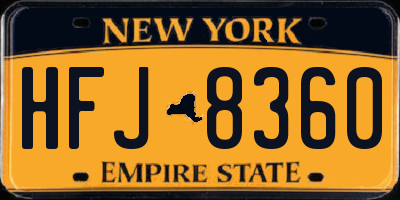 NY license plate HFJ8360