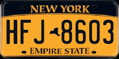 NY license plate HFJ8603