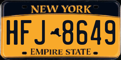 NY license plate HFJ8649