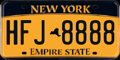 NY license plate HFJ8888