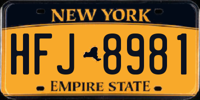 NY license plate HFJ8981
