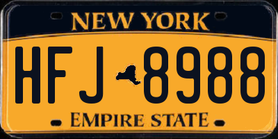 NY license plate HFJ8988