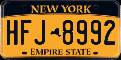 NY license plate HFJ8992