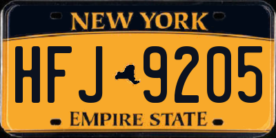 NY license plate HFJ9205