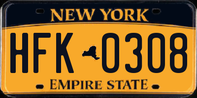 NY license plate HFK0308