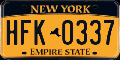 NY license plate HFK0337