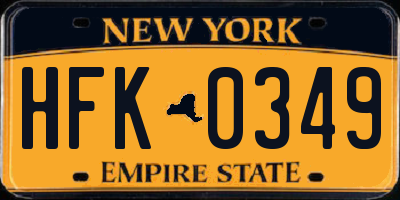 NY license plate HFK0349