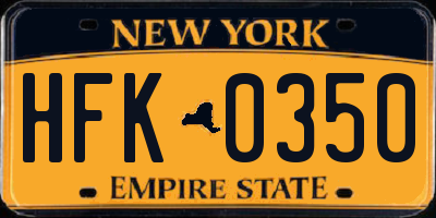 NY license plate HFK0350