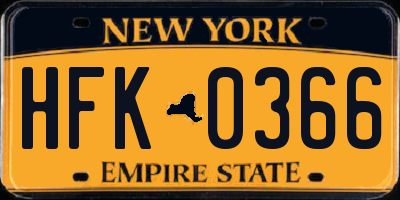 NY license plate HFK0366