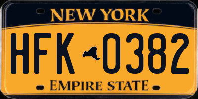 NY license plate HFK0382