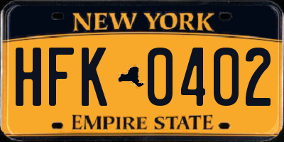 NY license plate HFK0402