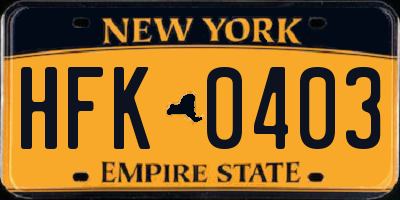 NY license plate HFK0403