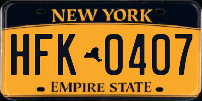 NY license plate HFK0407