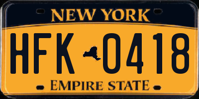 NY license plate HFK0418