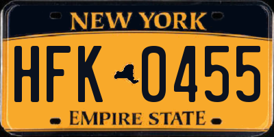 NY license plate HFK0455
