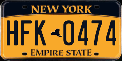 NY license plate HFK0474
