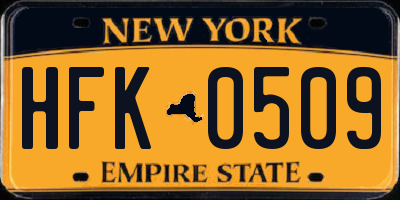 NY license plate HFK0509