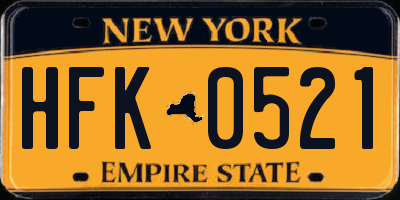NY license plate HFK0521