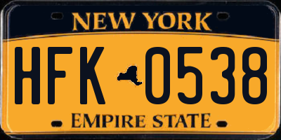 NY license plate HFK0538