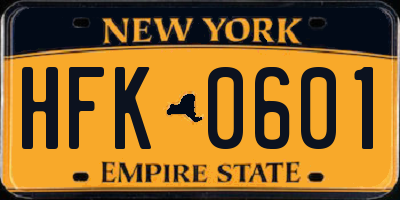 NY license plate HFK0601