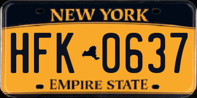 NY license plate HFK0637