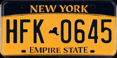 NY license plate HFK0645
