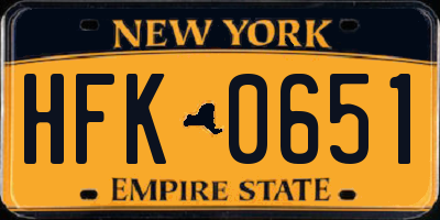 NY license plate HFK0651