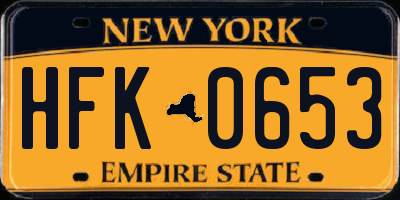 NY license plate HFK0653