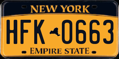NY license plate HFK0663
