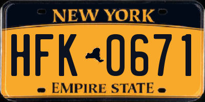 NY license plate HFK0671