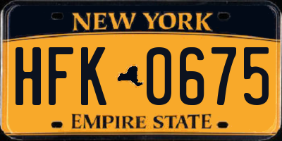 NY license plate HFK0675