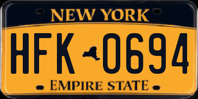 NY license plate HFK0694