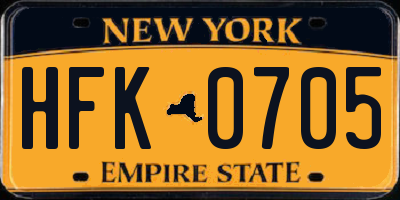 NY license plate HFK0705