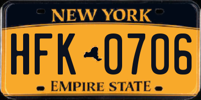 NY license plate HFK0706