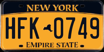 NY license plate HFK0749