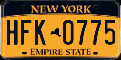 NY license plate HFK0775