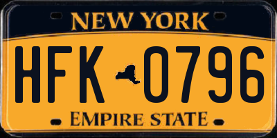NY license plate HFK0796