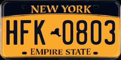 NY license plate HFK0803