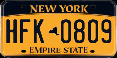 NY license plate HFK0809