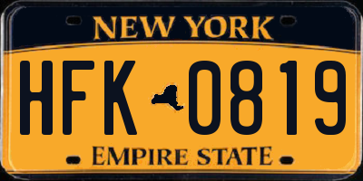 NY license plate HFK0819