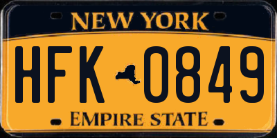 NY license plate HFK0849